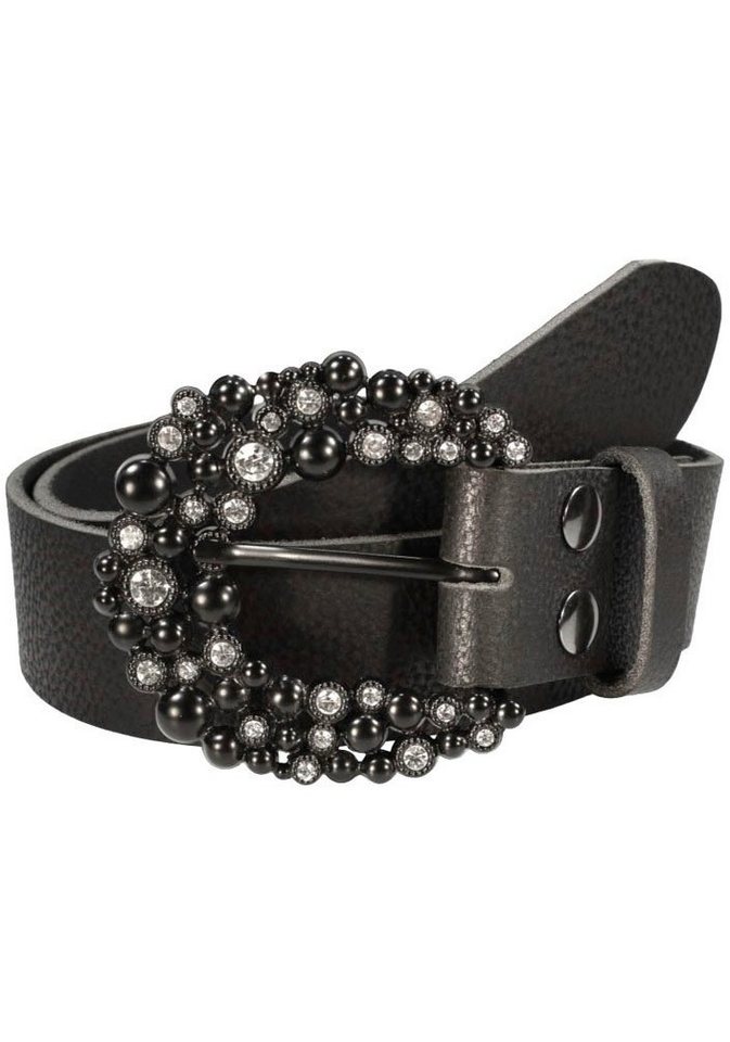 Rettungsring Gürtel Ledergürtel mit austauschbarer Schließe »Dorn Strass Schwarz«, 4cm von Rettungsring Gürtel