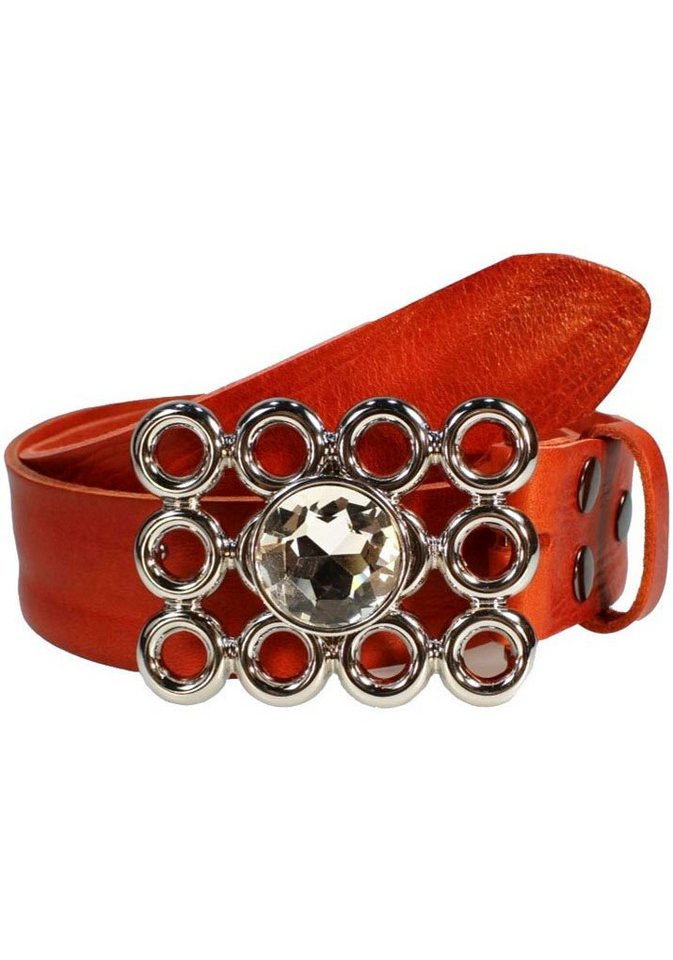 Rettungsring Gürtel Ledergürtel mit austauschbarer Schließe »Strassstein Auf Kreisen«, 4cm von Rettungsring Gürtel
