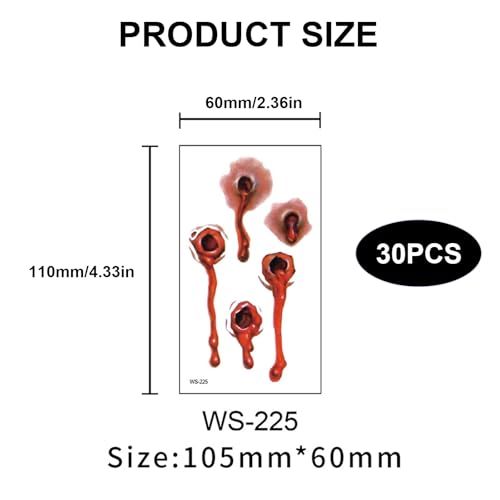 30 Blätter Halloween Temporär Tätowierter Aufkleber Realistische Falsche Blutige Wundwasseraufkleber Halloween Horror Falsch Wunde Temporärer Aufkleber von RETUOLWAG