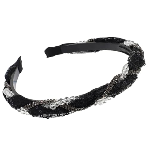 Elegantes Highskull Haarband mit Strasssteinen, Nieten, französisches Netzgewebe, Spitzen-Haarreif für weibliche Haarstyling-Dekorationen von RETUOLWAG