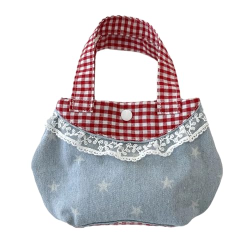 Feminine Jeans Handtasche mit Retro Plaids Muster und dekorativer Spitzeneinfassung Praktischer Tragegriff für verschiedene Anlässe Arbeit bis Date Handtasche, Hellblauer Stern, One Size von RETUOLWAG