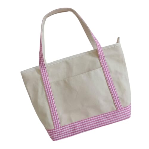 Green Friendly karierte Tragetasche, verstärkte Griffe, geräumiger Innenraum für Schule, Büro, Reisen, einfache karierte Canvas-Tragetasche, B, One Size von RETUOLWAG