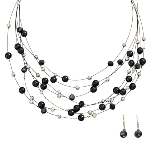 Lebendiger Perlenmodie Schmuck Set Exquisite Perlen Set Für Frauen Halskette Und Ohrringe Für Die Verstellbare Länge Der Feierlichkeiten von RETUOLWAG