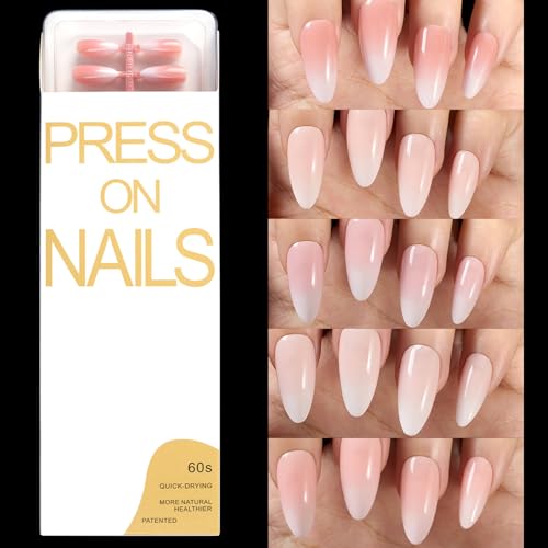 Omber Pinks Drücken Auf Nägel Sarg/Mandel/Quadratverlauf Natürliche Falsche Glänzende Abdeckungen Fehl Für Frauen von RETUOLWAG