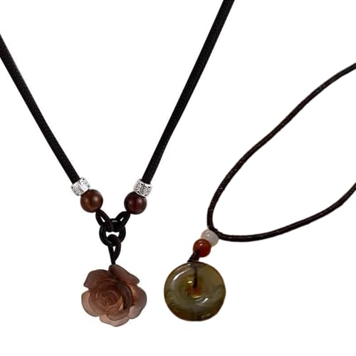 RETUOLWAG 2 Stück stilvolle chinesische Stile Rose Blume und Friedensschnalle Anhänger Halskette verstellbare Schlüsselbeinkette für modische Frauen von RETUOLWAG
