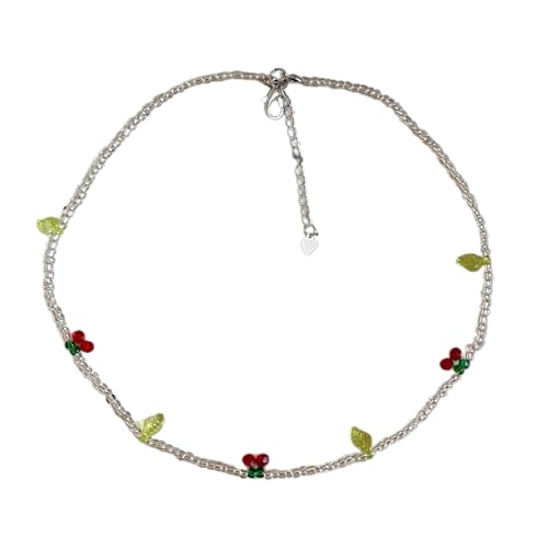 RETUOLWAG Bunte Perlen-Halskette mit Frühlingsblumen und Kirschen, verstellbare Halskette, modisches Accessoire für den täglichen Gebrauch, Perlenschmuck, Einheitsgröße, Wie beschrieben, Wie von RETUOLWAG
