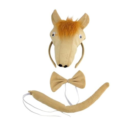 RETUOLWAG Gefülltes Pferdekopf-Haarband mit Schwanz, Fliege, Set für Studentinnen, Frauen, Fotografieren, Stirnbänder, Karneval, Haarreif, Handschuh von RETUOLWAG