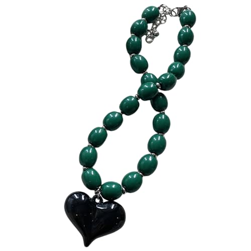 RETUOLWAG Harz Perlen Herz Anhänger Halskette Einstellbare Länge Neckkette Stilvolle Halshöhe Frauen Accessoire Mode Hip Hop Schmuck Herz Anhänger Halskette von RETUOLWAG
