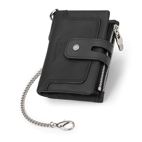 RETUOLWAG Herren Kompakte Trifold Brieftasche Mit Doppel Reißverschluss Münzentasche Und Blockierungstechnologie Antitheft Kette PU Leder Geldbörse Sicherheitsbrieftasche von RETUOLWAG
