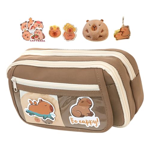 RETUOLWAG Hohe Kapazität Federmäppchen 9 Fächer Canvas Tasche Groß Stift Organizer Reise Kosmetiktasche für Student Frauen Multifunktional Stofftasche, Kaffee-Stifttasche von RETUOLWAG