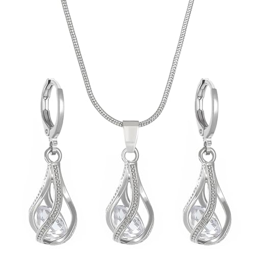 RETUOLWAG Schmuck-Set mit kubischen Zirkonia-Nieten und Halskette, raffiniertes Zirkonia-Kristall, Halskette und Ohrringe, Schmuck-Set für modische Damen, handgefertigter Schmuck von RETUOLWAG