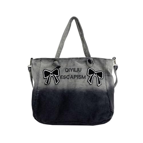 RETUOLWAG Vintage Kontrastfarbe Denims Denims Umhängetasche Mode Stickbogen Handtasche Für Frauen Große Kapazität Crossbody Body Casual Womens Handtasche von RETUOLWAG