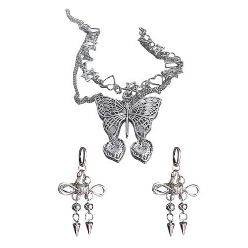 RETUOLWAG Vintage Layered Halskette Und Ohrringe Set Modischen Legierungsschmuck Für Frauen Und Männer Stilvolle Punkrockzubehör Trendy Women Jewelry von RETUOLWAG