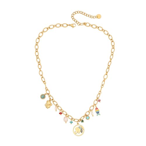 Türkisfarbene Perlen Fisch Elefant Anhänger Halskette Für Frauen Verstellbare Länge Neckchain Mode Choker Schmuck Geschenk Frauen Trendige Halskette von RETUOLWAG