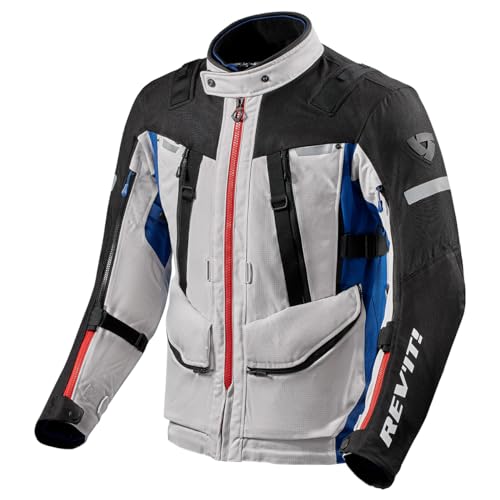 REV'IT! Motorradjacke mit Protektoren Motorrad Jacke Sand 4 H2O Textiljacke Silber/blau L, Herren, Tourer, Ganzjährig, Polyester von Rev'It