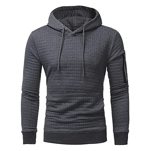 REVHQ Basic Pullover Herren Einfachheit All-Match Einfarbig Sweatshirt Herren Mode Waffel Slim Fit Kapuzenpullover Herren Outdoor Casual Sport Long Sleeve Hoodie Herren A-Grey1 M von REVHQ