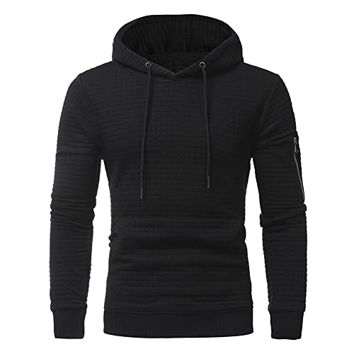 REVHQ Basic Pullover Herren Einfachheit All-Match Einfarbig Sweatshirt Herren Mode Waffel Slim Fit Kapuzenpullover Herren Outdoor Casual Sport Long Sleeve Hoodie Herren B-Black S von REVHQ