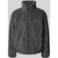 REVIEW Fleecejacke mit Stehkragen und Label-Detail in Dunkelgrau Melange, Größe XXL von REVIEW