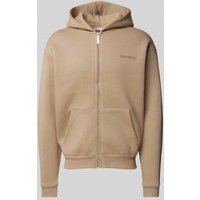 REVIEW Oversized Sweatjacke mit Label-Print in Taupe, Größe L von REVIEW