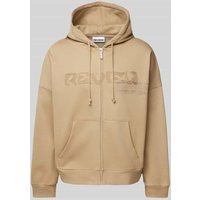 REVIEW Oversized Sweatjacke mit Label-Stitching in Taupe, Größe S von REVIEW