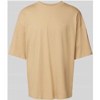 REVIEW Oversized T-Shirt mit geripptem Rundhalsausschnitt in Sand, Größe L von REVIEW