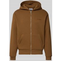 REVIEW Regular Fit Sweatjacke mit Logo-Applikation in Mittelbraun, Größe S von REVIEW