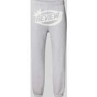 REVIEW Regular Fit Sweatpants mit Label-Print in Hellgrau Melange, Größe L von REVIEW