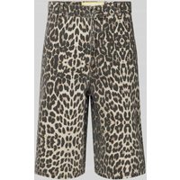 REVIEW Leo-Print Baggy Jeans Shorts mit Gürtelschlaufen - Jorts in Beige, Größe XXL von REVIEW