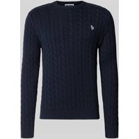 REVIEW Slim Fit Strickpullover mit Zopfmuster in Marine, Größe XXL von REVIEW
