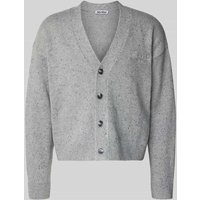 REVIEW Strickjacke mit V-Ausschnitt und Label-Stitching in Hellgrau Melange, Größe XXL von REVIEW