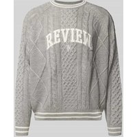 REVIEW Strickpullover mit Label-Stitching in Hellgrau Melange, Größe XXL von REVIEW