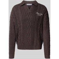 REVIEW Strickpullover mit Zopfmuster in Dunkelbraun, Größe L von REVIEW