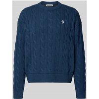 REVIEW Strickpullover mit Zopfmuster und Label-Stitching in Dunkelblau, Größe XXL von REVIEW