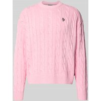 REVIEW Strickpullover mit Zopfmuster und Label-Stitching in Rosa, Größe XS von REVIEW
