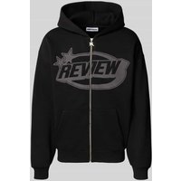REVIEW Sweatjacke mit Label-Print in Black, Größe M von REVIEW