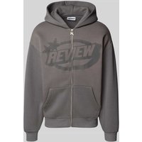REVIEW Sweatjacke mit Label-Print in Dunkelgrau, Größe XL von REVIEW
