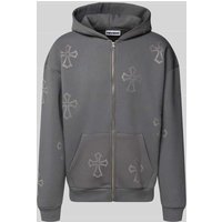 REVIEW Sweatjacke mit Strasssteinbesatz und Kapuze in Dunkelgrau, Größe L von REVIEW