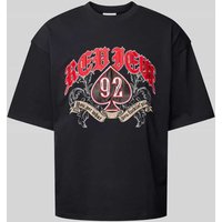 REVIEW T-Shirt mit Label-, Motiv- und Statement-Stitching in Black, Größe XXL von REVIEW