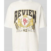 REVIEW T-Shirt mit Label-Print und Rundhalsausschnitt in Offwhite, Größe XXL von REVIEW