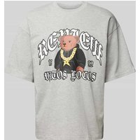 REVIEW T-Shirt mit Motiv- und Label-Print in Hellgrau Melange, Größe M von REVIEW