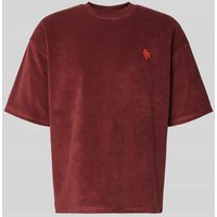 REVIEW T-Shirt mit geripptem Rundhalsausschnitt in Rostrot, Größe XXL von REVIEW