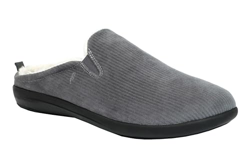 REVITALIGN Herren Dundee Corduroy Slipper Hausschuh, GRAU, 47 EU Weit von REVITALIGN