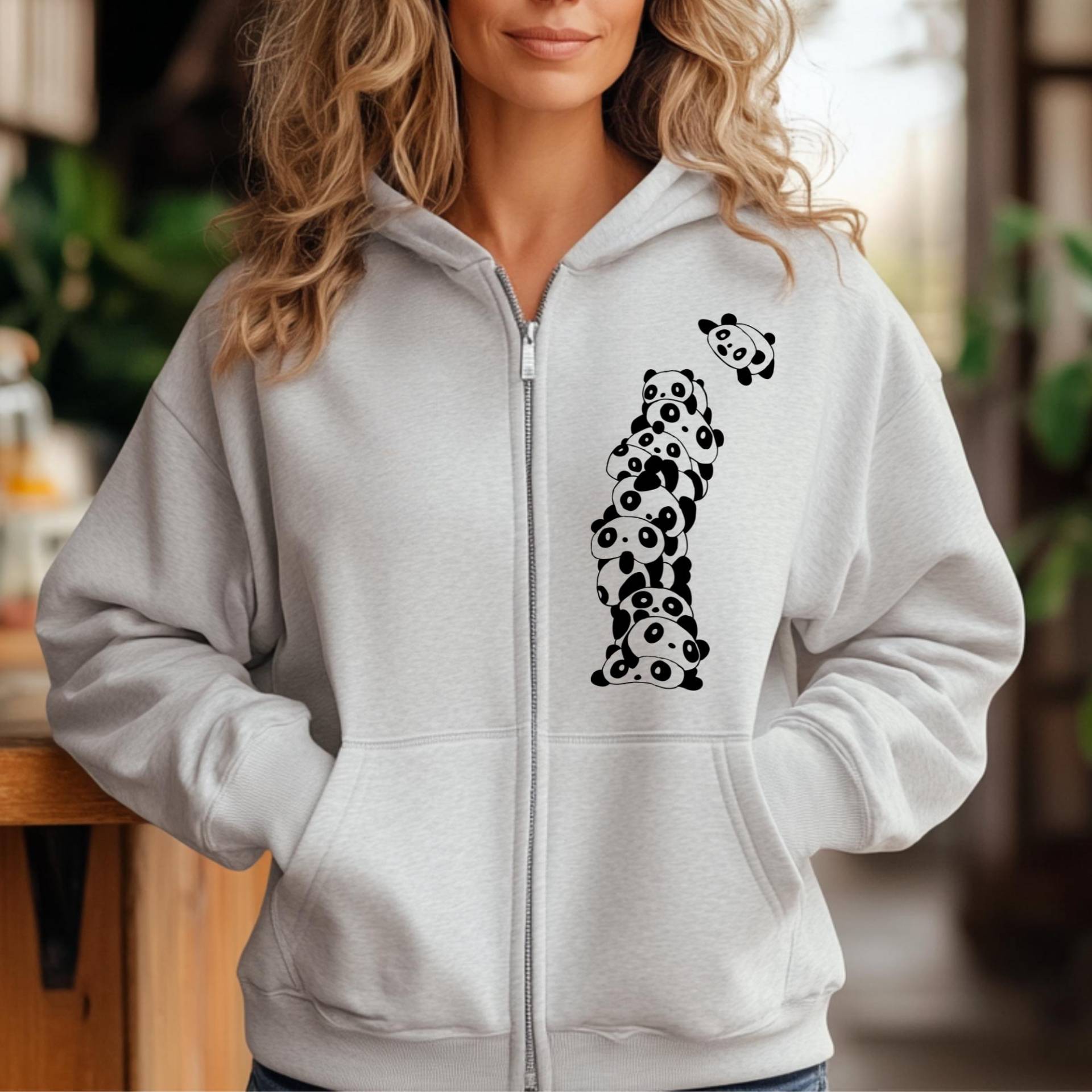 Niedliche Sweatshirts Für Frauen, Reißverschluss Hoodie, Panda Shirt, Trendiger Tier Plus Size Sweatshirt, Lustiges Bear Shirt von REVIVALINK