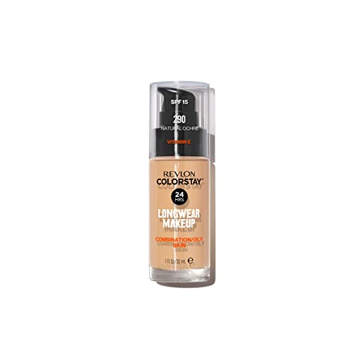 Revlon Colorstay Liquid Foundation Make-up für Mischhaut/fettige Haut LSF 15, Longwear Mittelvolle Deckkraft mit mattem Finish, Natürlicher Ocker (175), 30 ml von Revlon