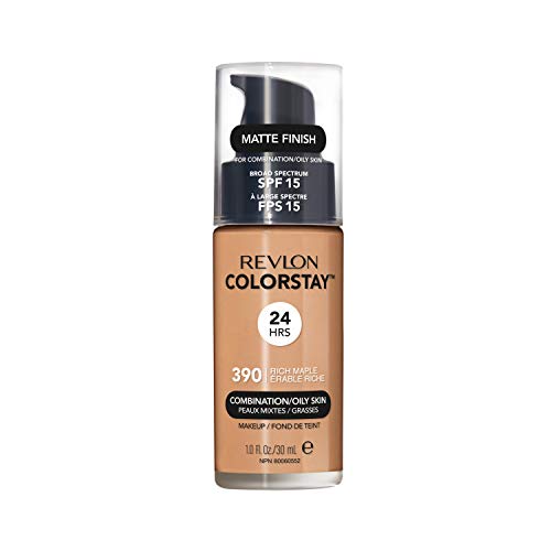 Revlon Colorstay Liquid Foundation Make-up für Mischhaut/fettige Haut LSF 15, Longwear Mittlere vollständige Deckung mit mattem Finish, Rich Maple (390), 30 ml von Revlon