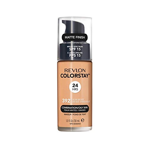 Revlon Colorstay Liquid Foundation Makeup für Kombination/Fettige Haut LSF 15, Longwear Medium-Full Coverage mit mattem Finish, Sun Beige (392), 30 ml von Revlon
