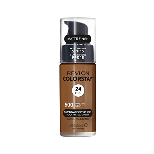 Revlon Colorstay Liquid Foundation Make-up für Mischhaut/fettige Haut LSF 15, Longwear Mittlere vollständige Deckung mit mattem Finish, Walnuss (500), 30 ml von Revlon