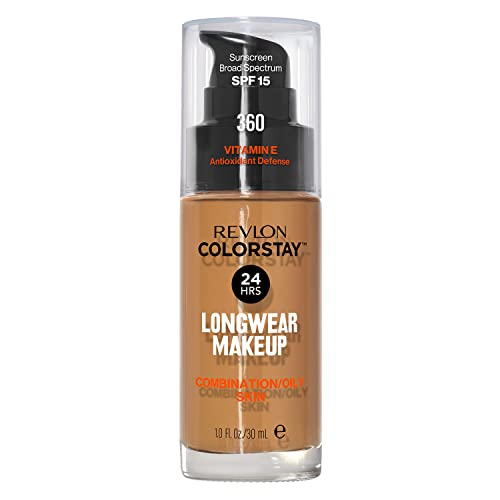 Revlon Colorstay Liquid Foundation Make-up für Mischhaut/fettige Haut LSF 15, Longwear Mittelvolle Deckkraft mit mattem Finish, Golden Caramel (360), 30 ml von Revlon
