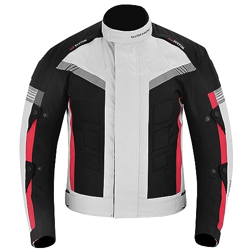 Motorradjacke, wasserdicht, CE-Protektoren, Textil, Cordura-Jacke mit Protektoren, Motorradfahrer, Rennfahrer, Reitjacke für Herren (Silber, 2XL) von REXEL MOTORBIKE WEARS