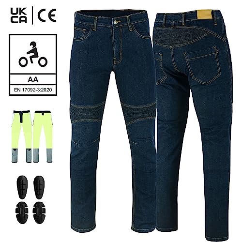 REXTEK Herren-Motorrad-Jeans aus Kevlar, herausnehmbare CE-gepanzerte Hose, Normale Passform, Motorrad-Jeanshose (as3, Waist_Inseam, Numeric_38, Numeric_30, Blau) von REXTEK